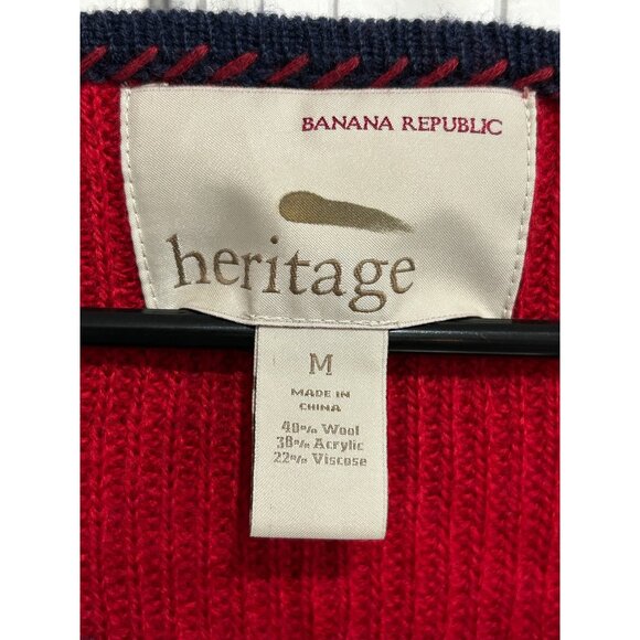 Banana Republic Heritage Red & Navy Striped Wool Blend Sweater M - Picture 5 of 8